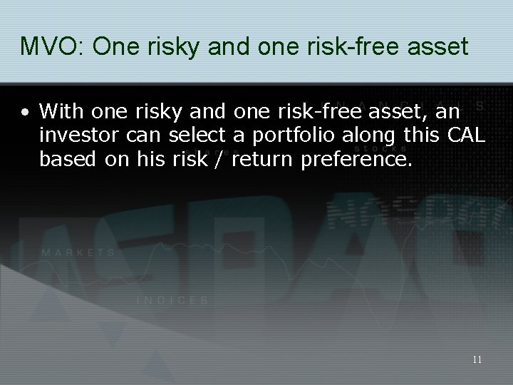 MVO: One risky and one risk-free asset • With one risky and one risk-free