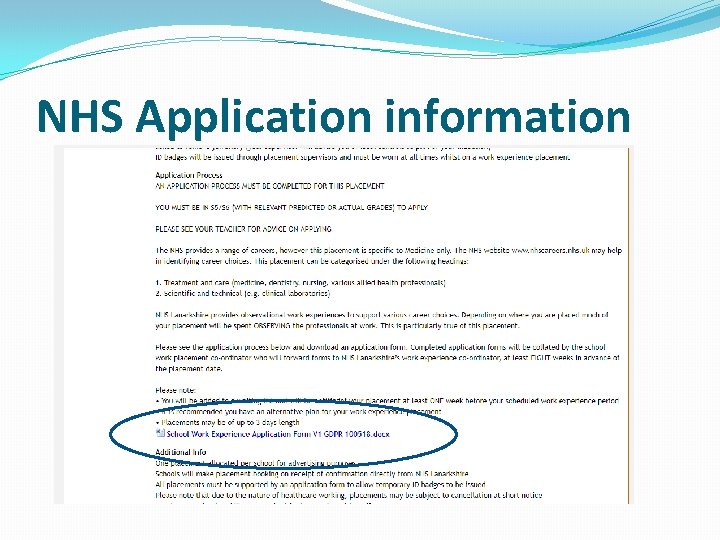 NHS Application information 