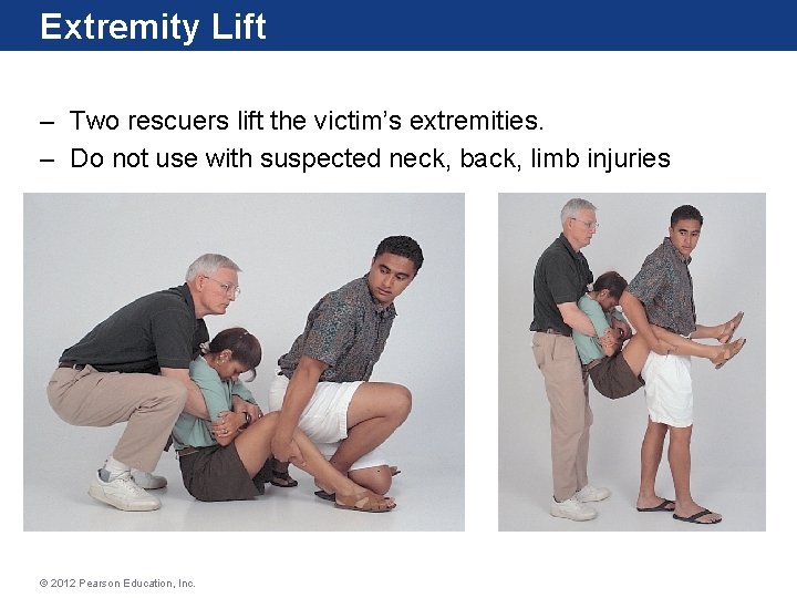 Extremity Lift – Two rescuers lift the victim’s extremities. – Do not use with Extremity Lift – Two rescuers lift the victim’s extremities. – Do not use with