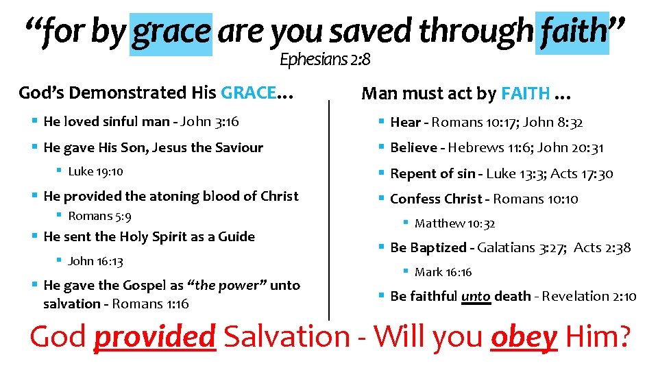 “for by grace are you saved through faith” Ephesians 2: 8 God’s Demonstrated His “for by grace are you saved through faith” Ephesians 2: 8 God’s Demonstrated His