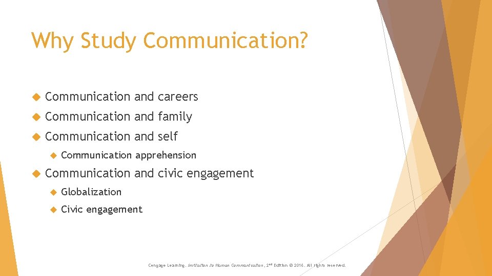 Why Study Communication? Communication and careers Communication and family Communication and self Communication apprehension Why Study Communication? Communication and careers Communication and family Communication and self Communication apprehension