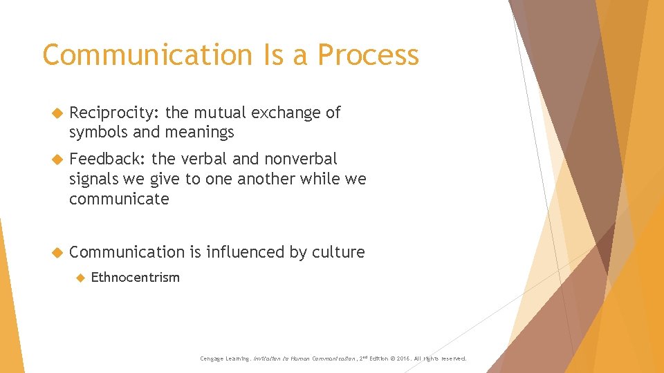 Communication Is a Process Reciprocity: the mutual exchange of symbols and meanings Feedback: the Communication Is a Process Reciprocity: the mutual exchange of symbols and meanings Feedback: the
