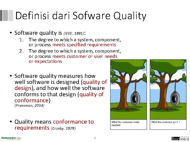 Definisi dari Sofware Quality • Software quality is (IEEE, 1991): 1. The degree to