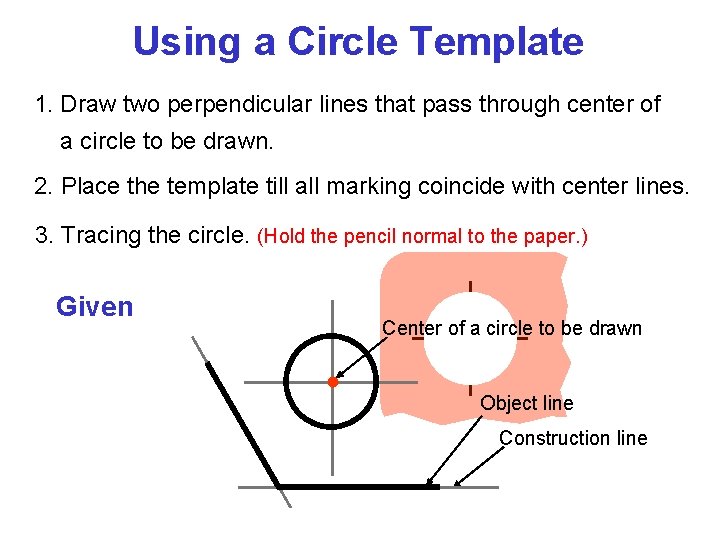 Using a Circle Template 1. Draw two perpendicular lines that pass through center of