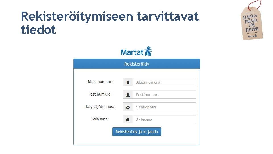 Rekisteröitymiseen tarvittavat tiedot 