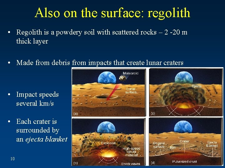 Also on the surface: regolith • Regolith is a powdery soil with scattered rocks