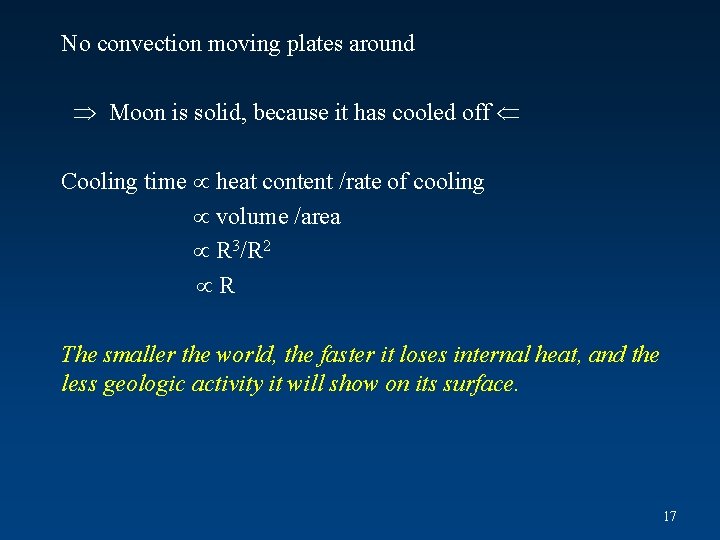 No convection moving plates around Moon is solid, because it has cooled off Cooling