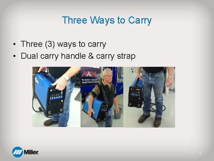 Three Ways to Carry • Three (3) ways to carry • Dual carry handle