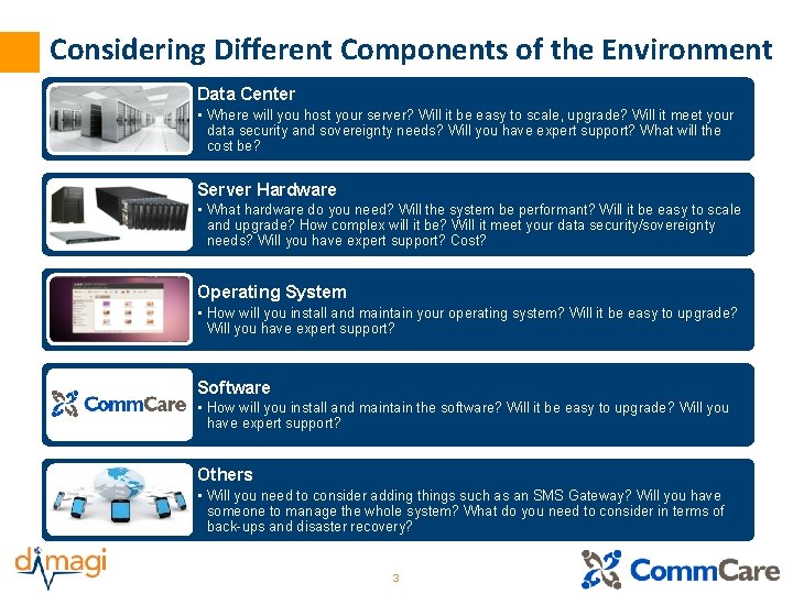 Considering Different Components of the Environment Data Center • Where will you host your