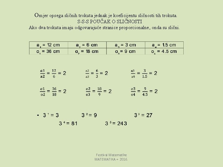 O mjer opsega sličnih trokuta jednak je koeficijentu sličnosti tih trokuta. S S S