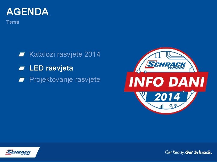 AGENDA Tema Katalozi rasvjete 2014 LED rasvjeta Projektovanje rasvjete 