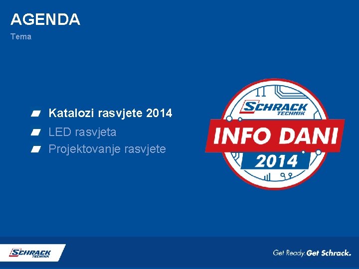 AGENDA Tema Katalozi rasvjete 2014 LED rasvjeta Projektovanje rasvjete 