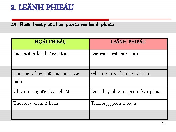 2. LEÄNH PHIEÁU 2. 3 Phaân bieät giöõa hoái phieáu vaø leänh phieáu HOÁI