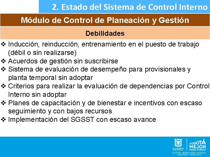 2. Estado del Sistema de Control Interno Módulo de Control de Planeación y Gestión