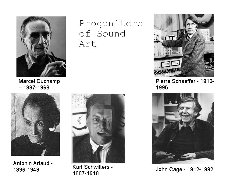 Progenitors of Sound Art Marcel Duchamp – 1887 -1968 Antonin Artaud 1896 -1948 Pierre