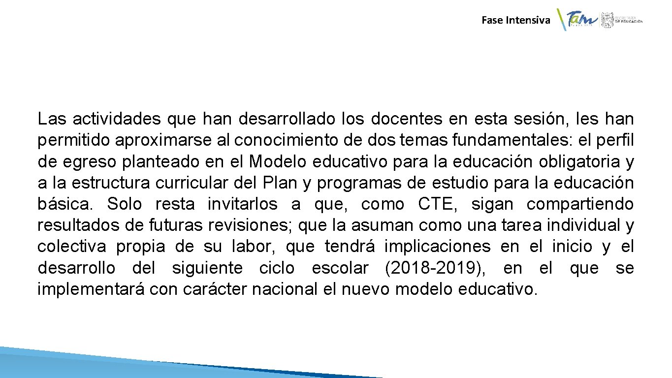  Fase Intensiva Las actividades que han desarrollado los docentes en esta sesión, les