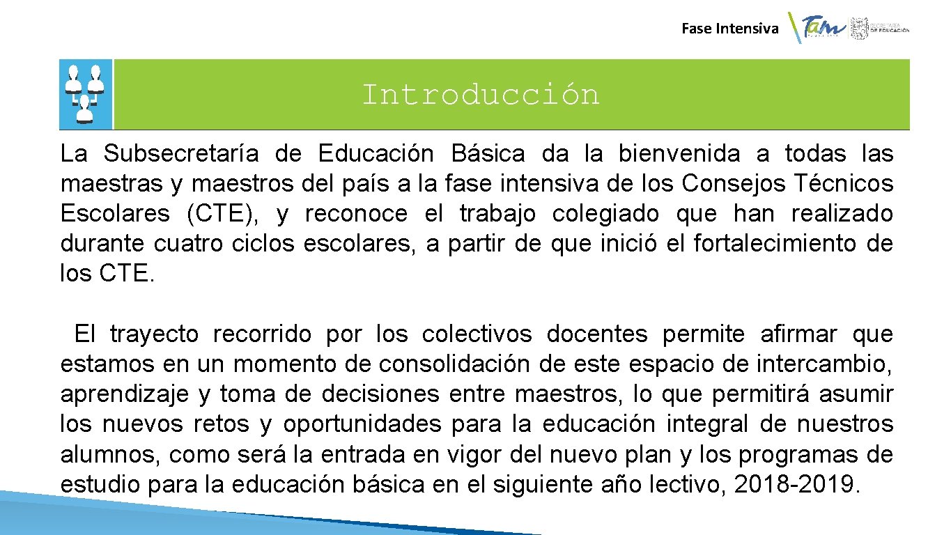  Fase Intensiva Introducción La Subsecretaría de Educación Básica da la bienvenida a todas