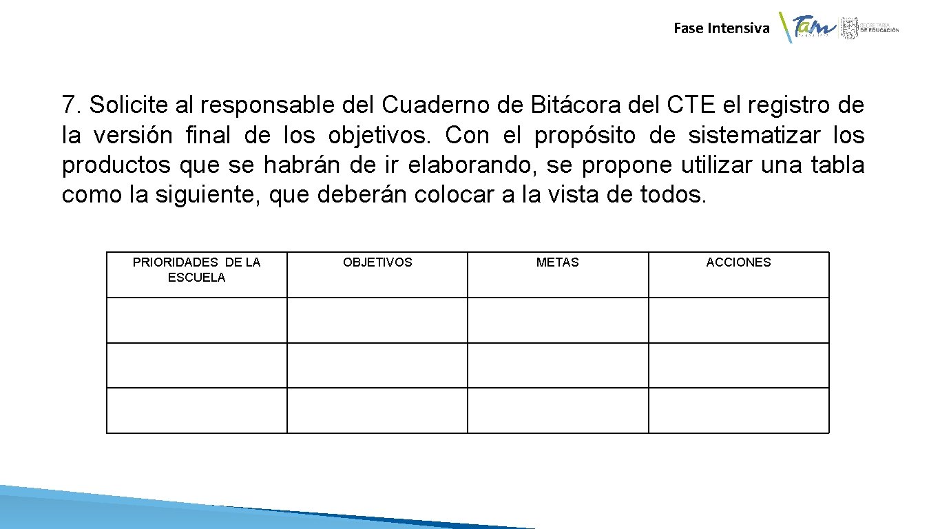  Fase Intensiva 7. Solicite al responsable del Cuaderno de Bitácora del CTE el