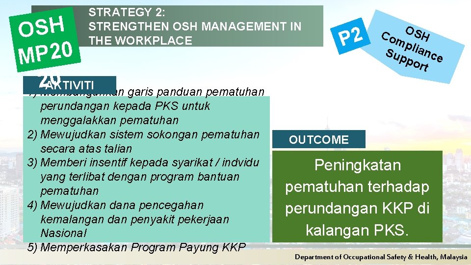 STRATEGY 2: STRENGTHEN OSH MANAGEMENT IN THE WORKPLACE OSH MP 20 0 2 AKTIVITI