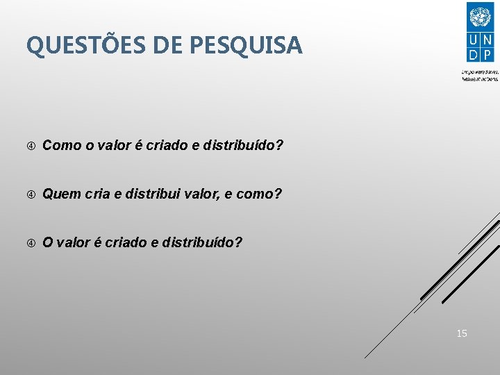 QUESTÕES DE PESQUISA Como o valor é criado e distribuído? Quem cria e distribui