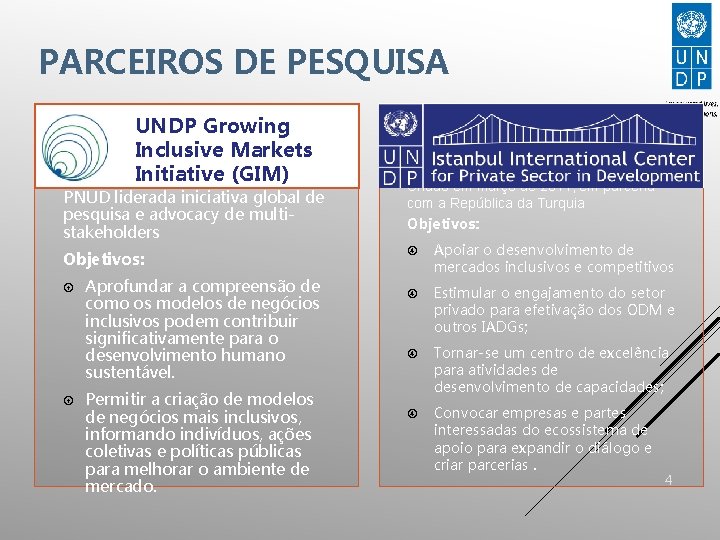 PARCEIROS DE PESQUISA UNDP Growing Inclusive Markets Initiative (GIM) PNUD liderada iniciativa global de