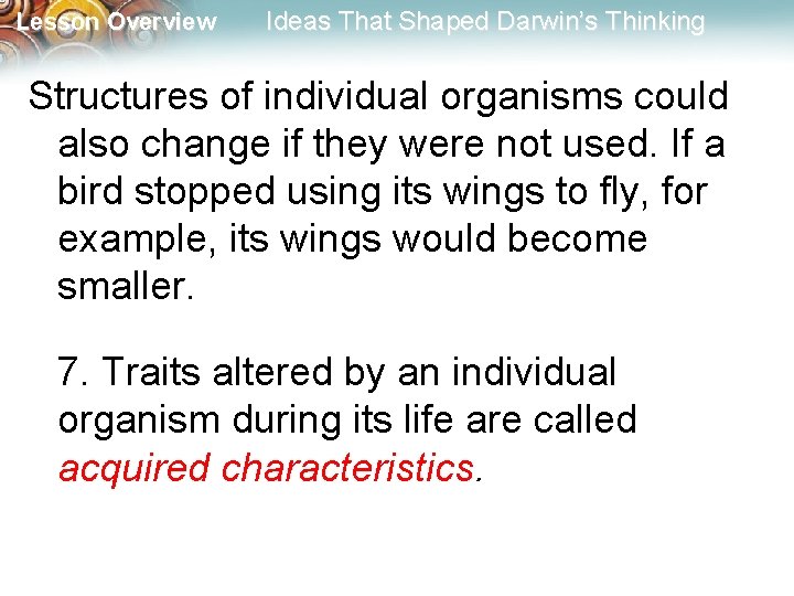 Lesson Overview Ideas That Shaped Darwin’s Thinking Structures of individual organisms could also change