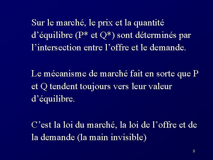 Sur le marché, le prix et la quantité d’équilibre (P* et Q*) sont déterminés