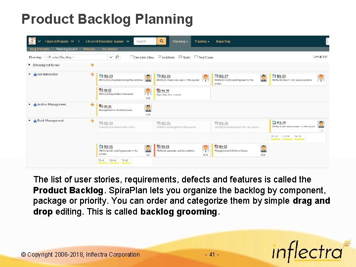 Product Backlog Planning The list of user stories, requirements, defects and features is called