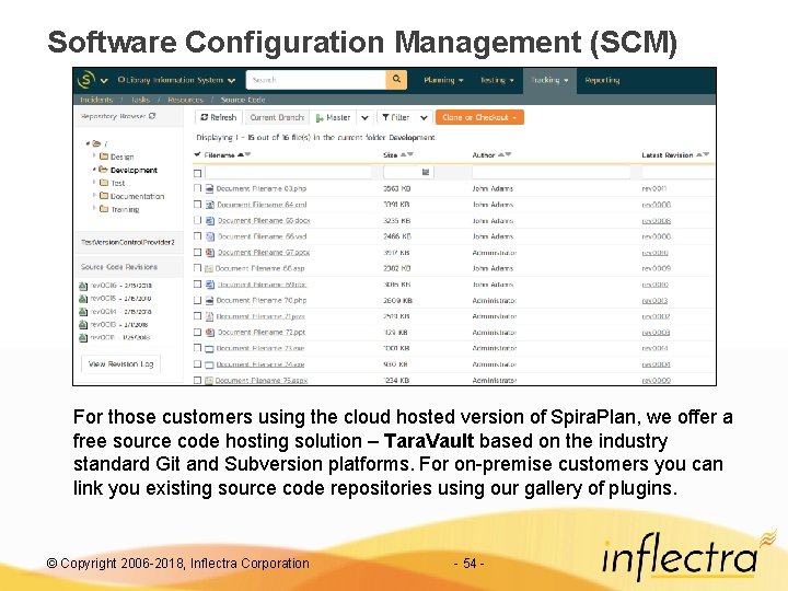 Software Configuration Management (SCM) For those customers using the cloud hosted version of Spira.