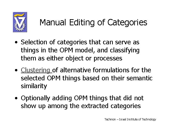 Manual Editing of Categories • Selection of categories that can serve as things in