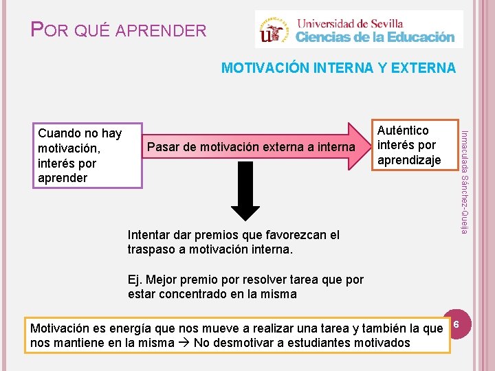 POR QUÉ APRENDER MOTIVACIÓN INTERNA Y EXTERNA Pasar de motivación externa a interna Auténtico