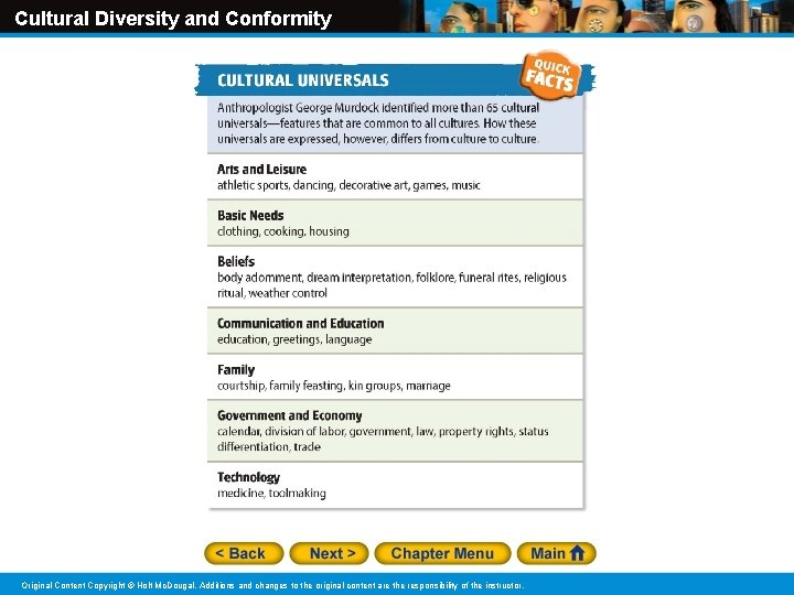 Cultural Diversity and Conformity Original Content Copyright © Holt Mc. Dougal. Additions and changes