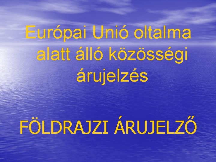 Európai Unió oltalma alatt álló közösségi árujelzés FÖLDRAJZI ÁRUJELZŐ 
