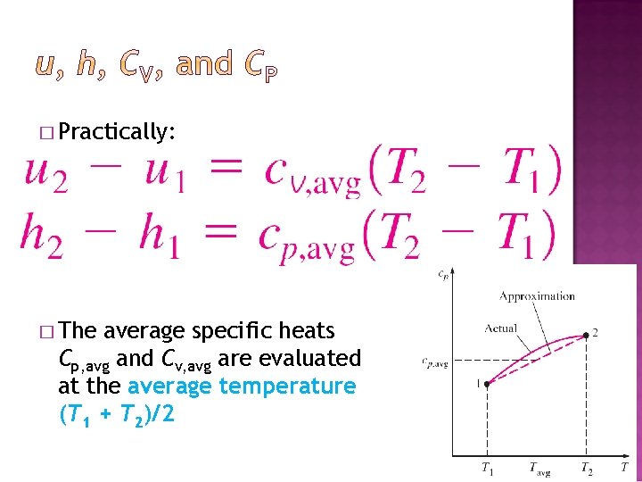 � Practically: � The average specific heats Cp, avg and Cv, avg are evaluated