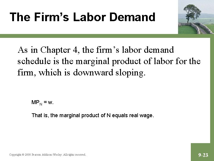 The Firm’s Labor Demand As in Chapter 4, the firm’s labor demand schedule is