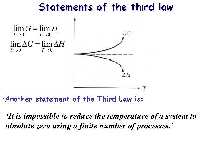 Statements of the third law • Another statement of the Third Law is: ‘It