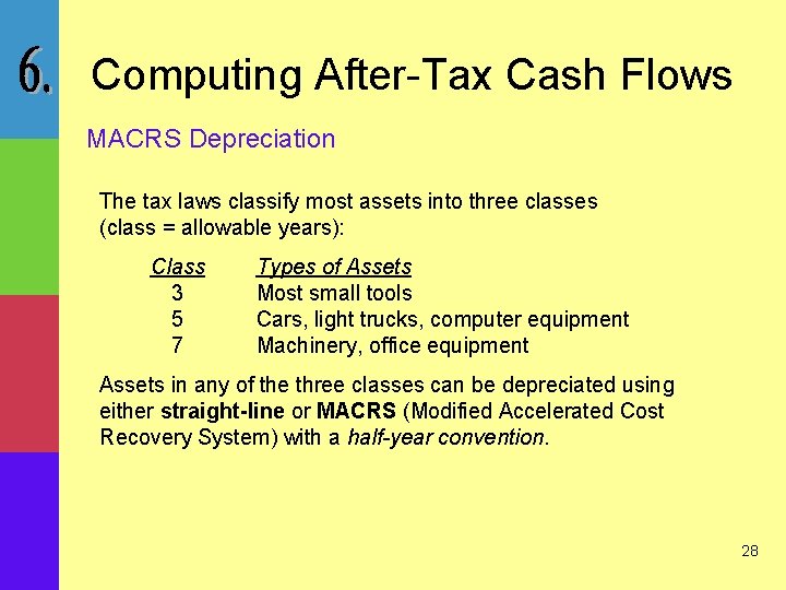 Computing After-Tax Cash Flows MACRS Depreciation The tax laws classify most assets into three