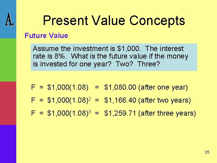 Present Value Concepts Future Value Assume the investment is $1, 000. The interest rate