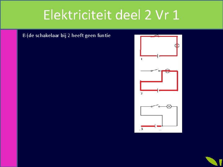 Elektriciteit deel 2 Vr 1 B (de schakelaar bij 2 heeft geen funtie 