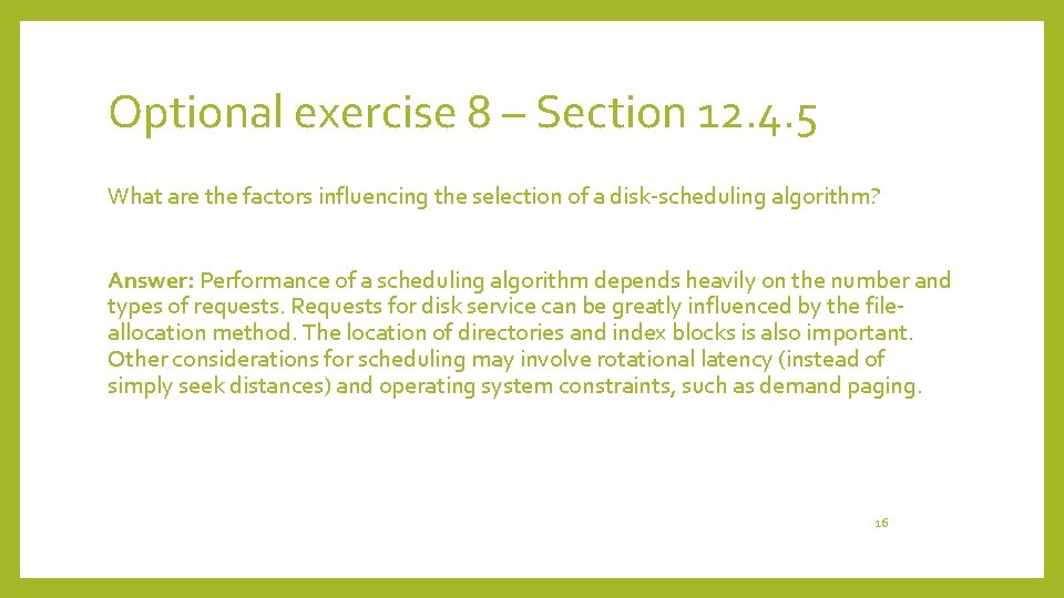 Optional exercise 8 – Section 12. 4. 5 What are the factors influencing the