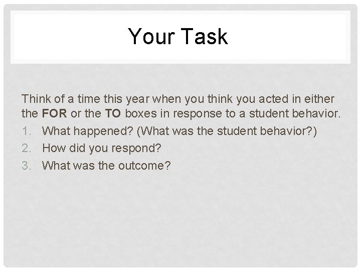 Your Task Think of a time this year when you think you acted in