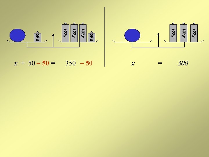 x + 50 – 50 = 350 – 50 x = 300 