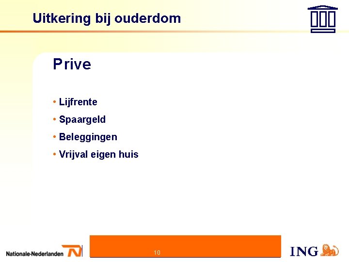 Uitkering bij ouderdom Prive • Lijfrente • Spaargeld • Beleggingen • Vrijval eigen huis