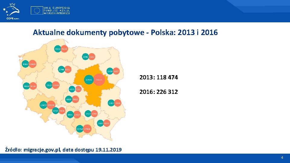 Aktualne dokumenty pobytowe - Polska: 2013 i 2016 2013: 118 474 2016: 226 312