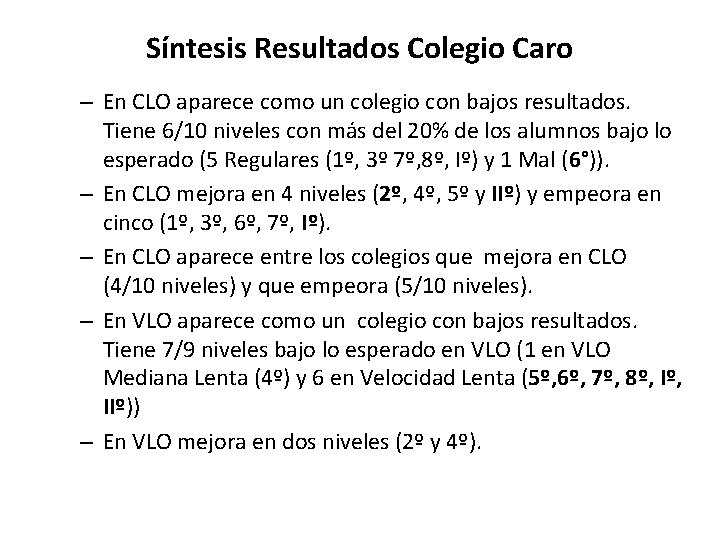 Síntesis Resultados Colegio Caro – En CLO aparece como un colegio con bajos resultados.