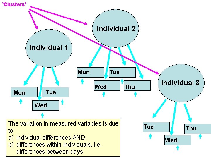 ’Clusters’ Individual 2 Individual 1 Mon Tue Wed Individual 3 Thu Wed The variation