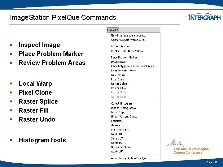 Image. Station Pixel. Que Commands § § § Inspect Image Place Problem Marker Review
