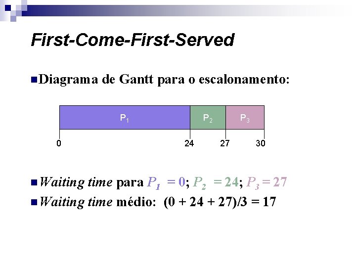 First-Come-First-Served n Diagrama de Gantt para o escalonamento: P 2 P 1 0 n