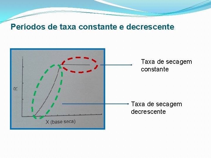 Períodos de taxa constante e decrescente Taxa de secagem constante Taxa de secagem decrescente