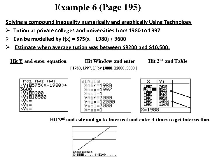 Example 6 (Page 195) Solving a compound inequality numerically and graphically Using Technology Ø